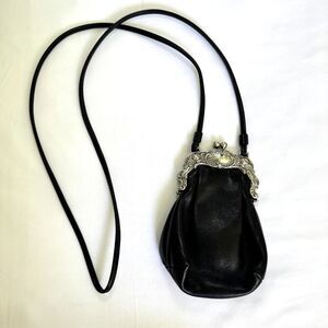 Brighton One World Vintage Black Leather Mini Crossbody Purse Silver Clasp